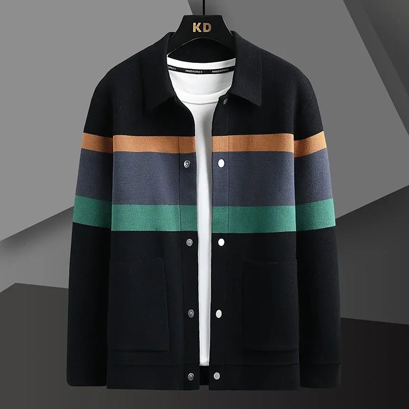 Men's Striped Knit Jacket - Black Green