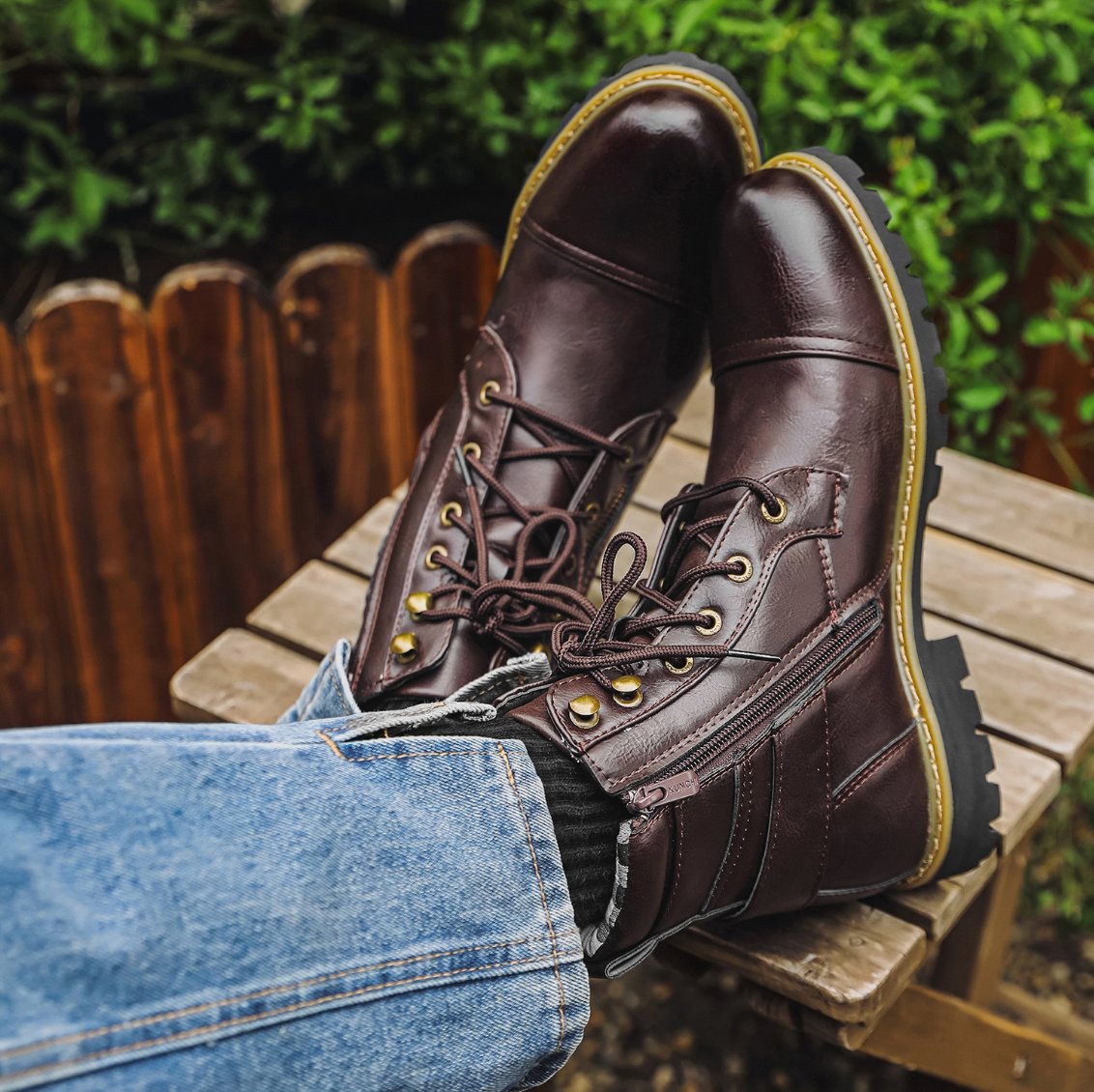 Men's Faux Leather Combat Boots