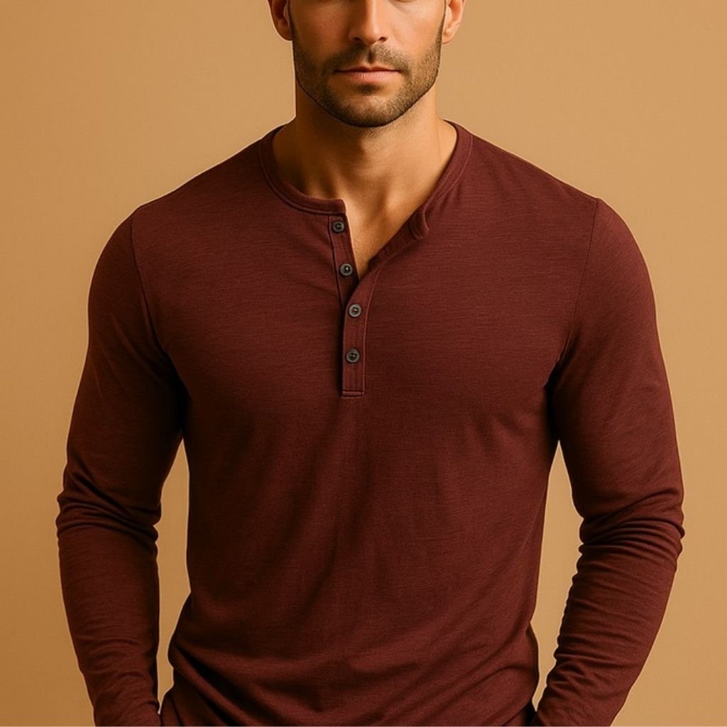 Men's Long Sleeve Slim Henley - Red