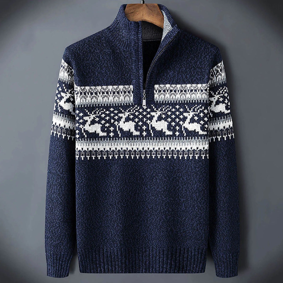 Men's Fair Isle Quarter-Zip Jumper - Blue