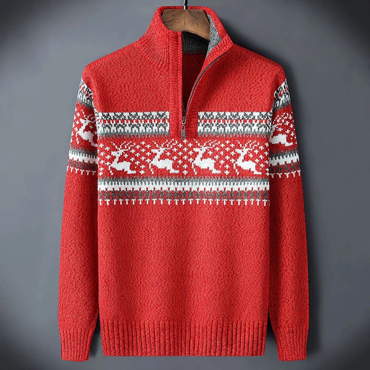 Men's Fair Isle Quarter-Zip Jumper - Red
