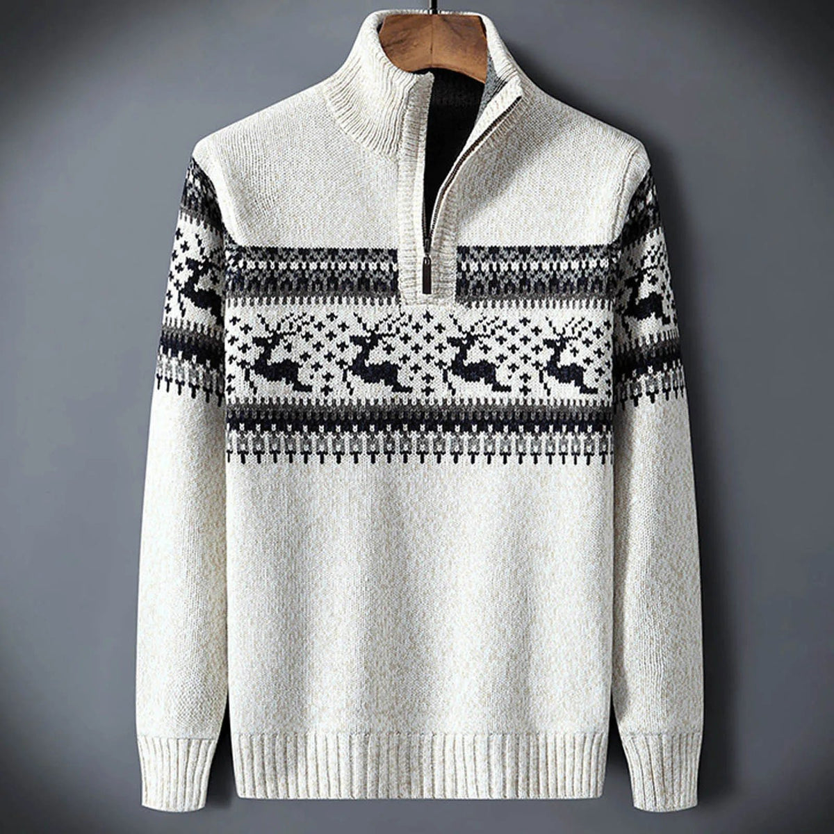 Men's Fair Isle Quarter-Zip Jumper - White