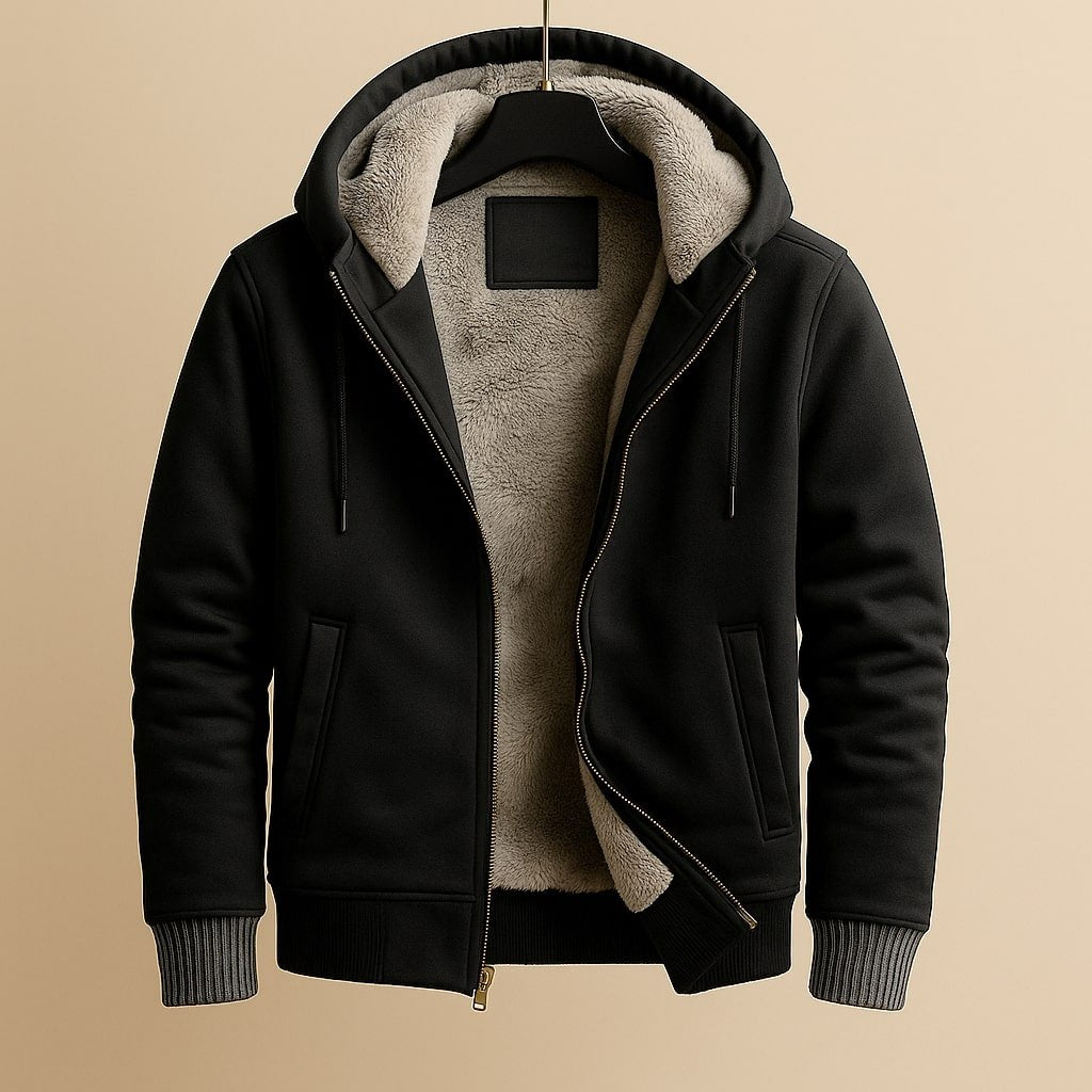 Men's Sherpa-Lined Hooded Varsity Jacket - Black