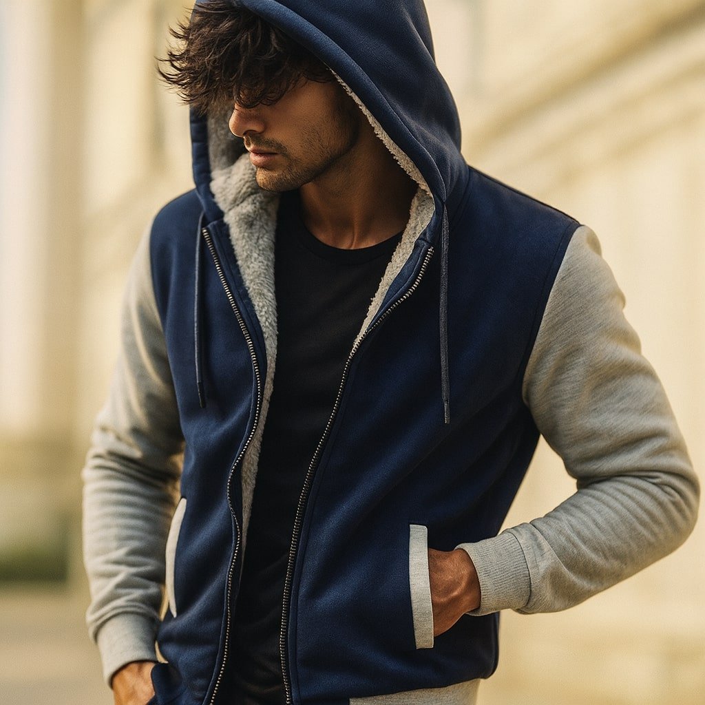 Men's Sherpa-Lined Hooded Varsity Jacket
