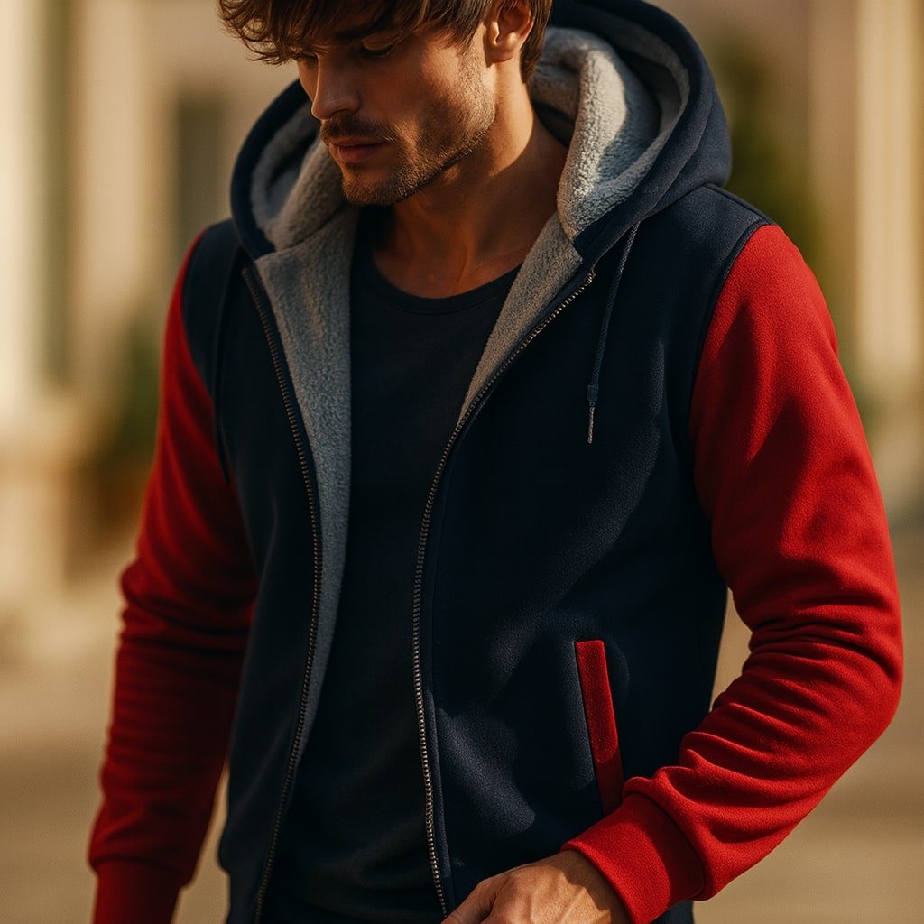 Men's Sherpa-Lined Hooded Varsity Jacket
