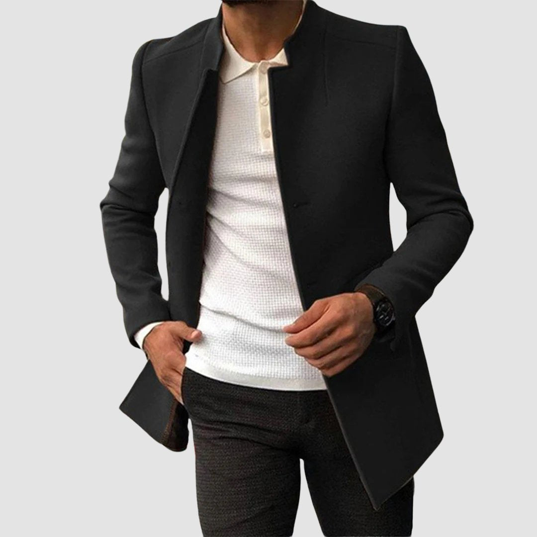 Men's Slim Wool Overcoat - Black