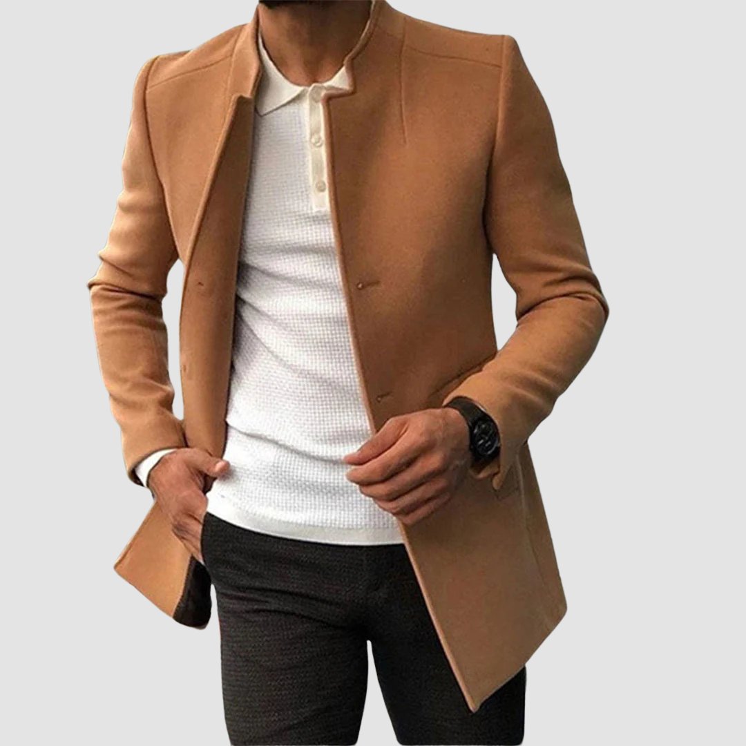 Men's Slim Wool Overcoat - Khaki