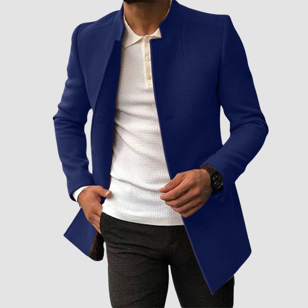Men's Slim Wool Overcoat - Blue