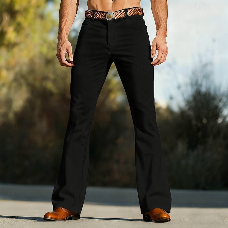 Men's Cotton Slim-Flare Trousers - Black