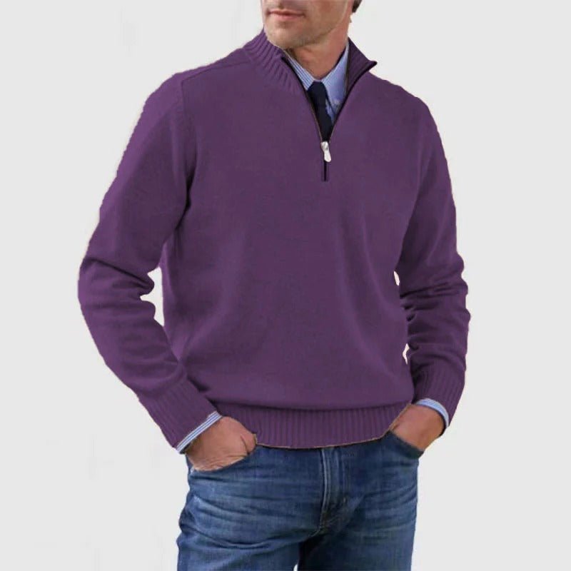 Men's Quarter-Zip Jumper - Dark Purple