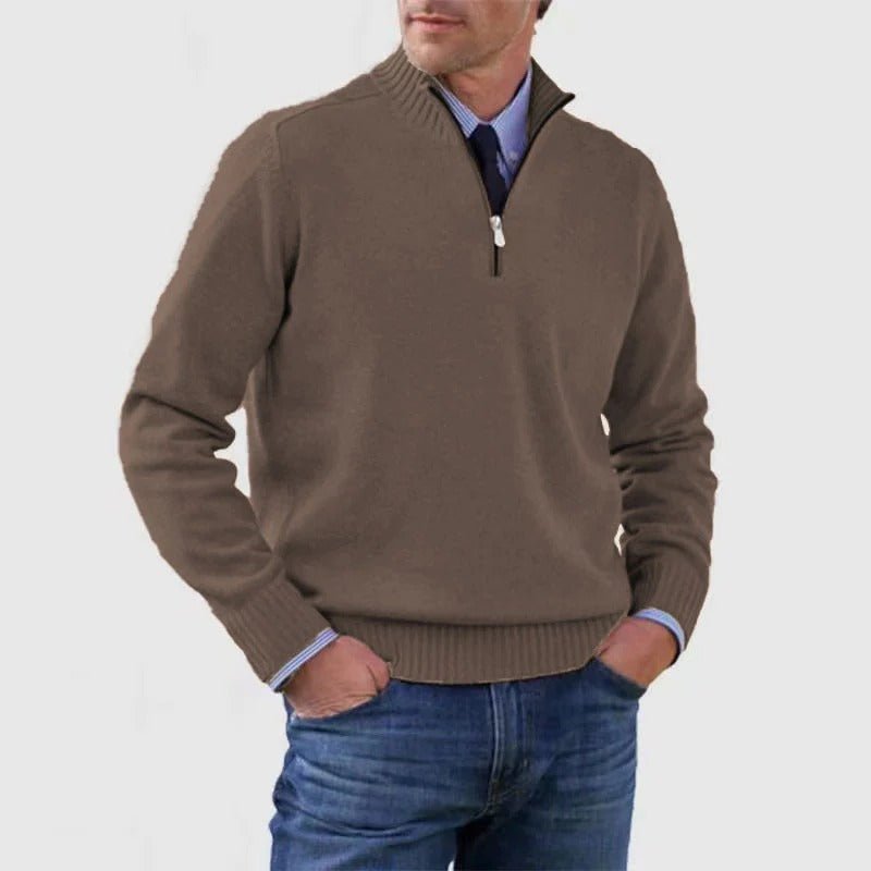 Men's Quarter-Zip Jumper - Coffee
