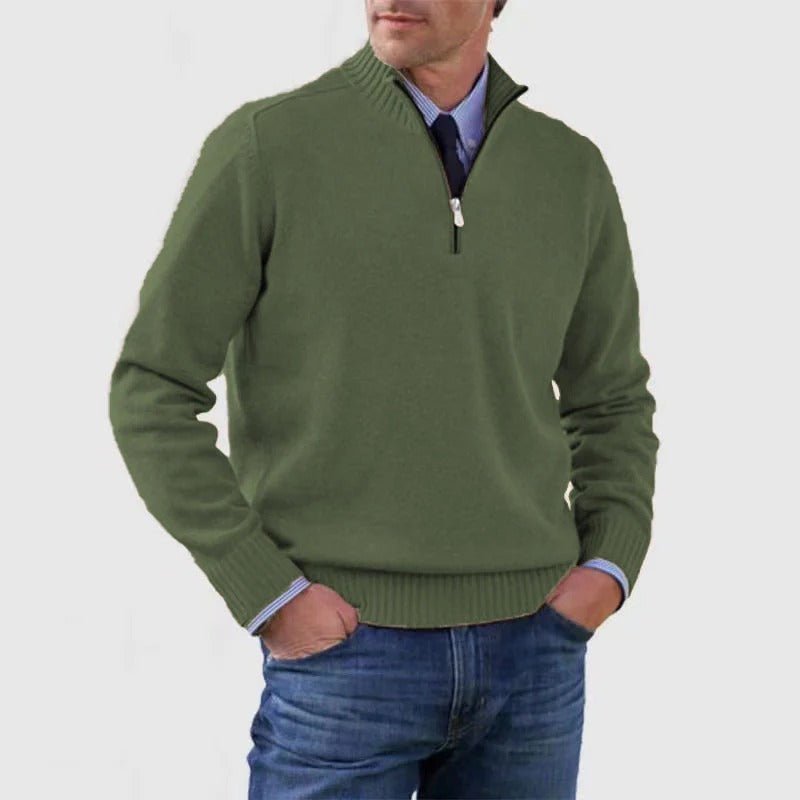 Men's Quarter-Zip Jumper - Army Green