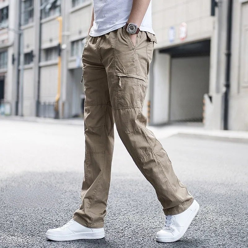 Men's Straight-Leg Cargo Trousers - Khaki