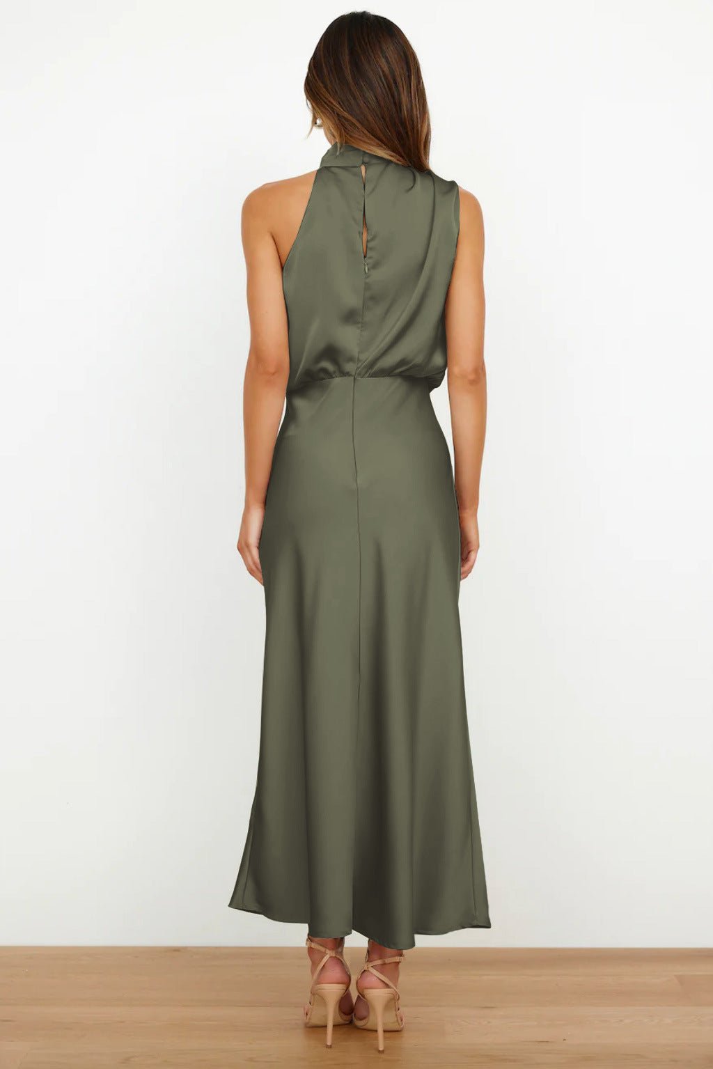 Women's Halter Satin Midi Dress