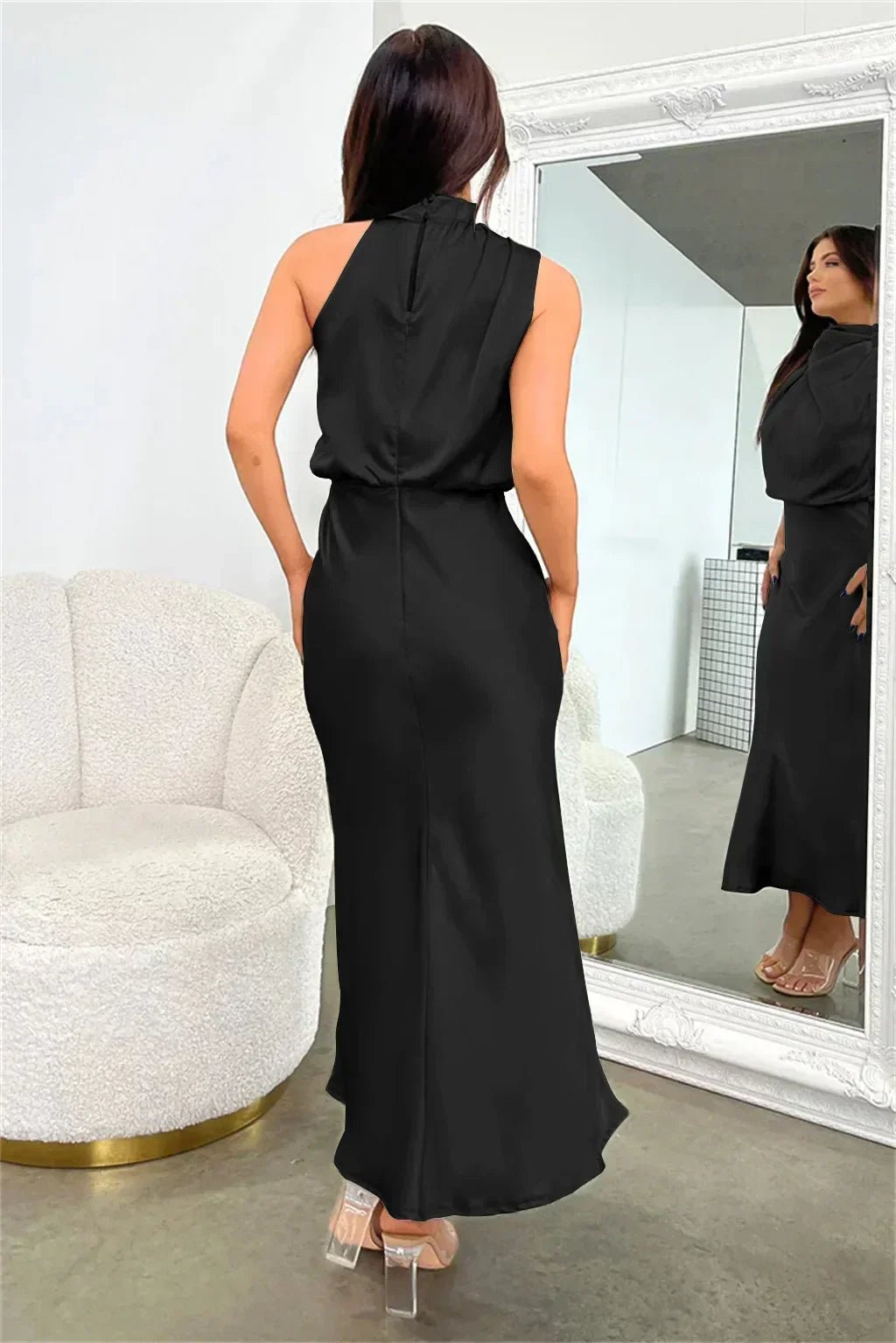 Women's Halter Satin Midi Dress