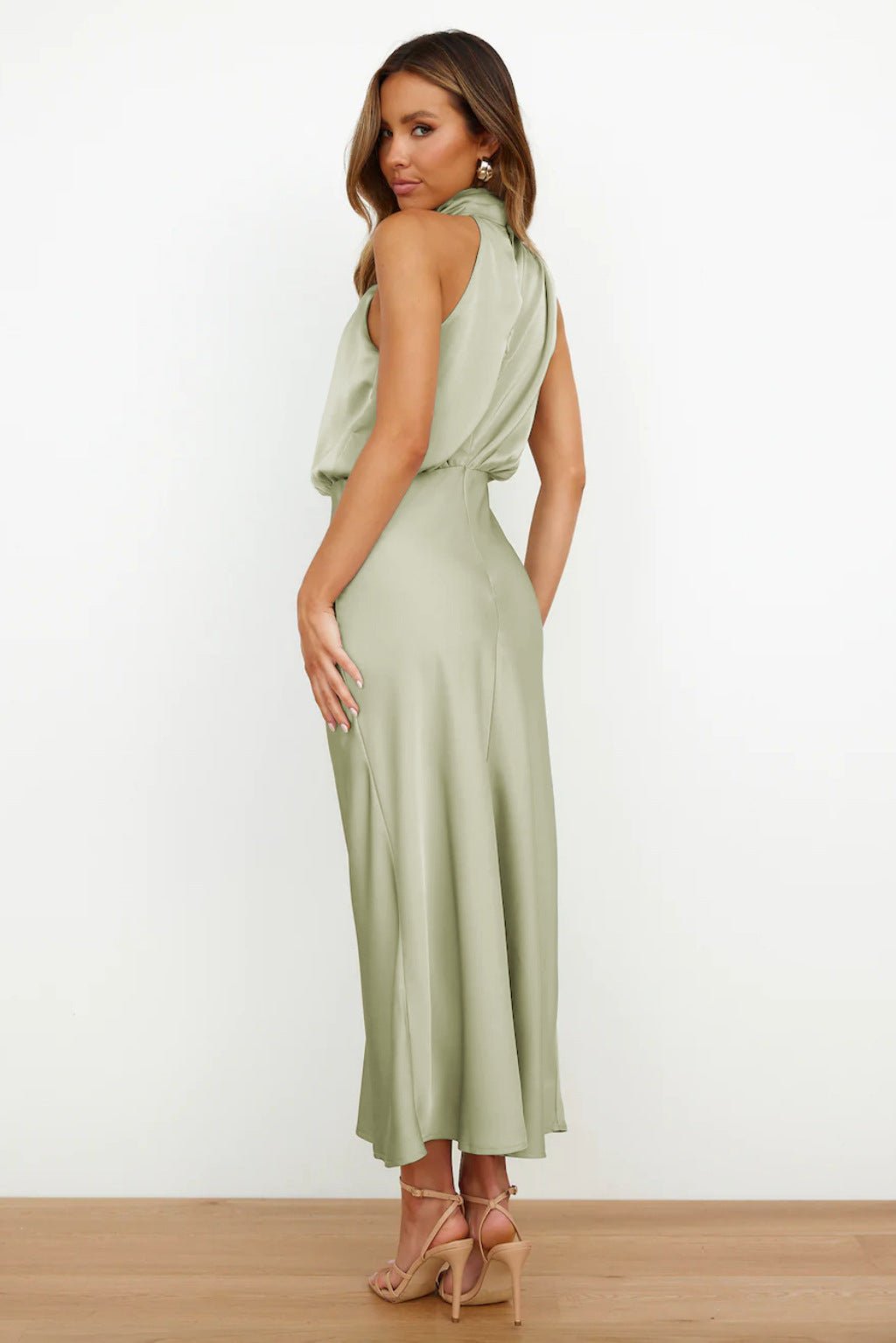 Women's Halter Satin Midi Dress
