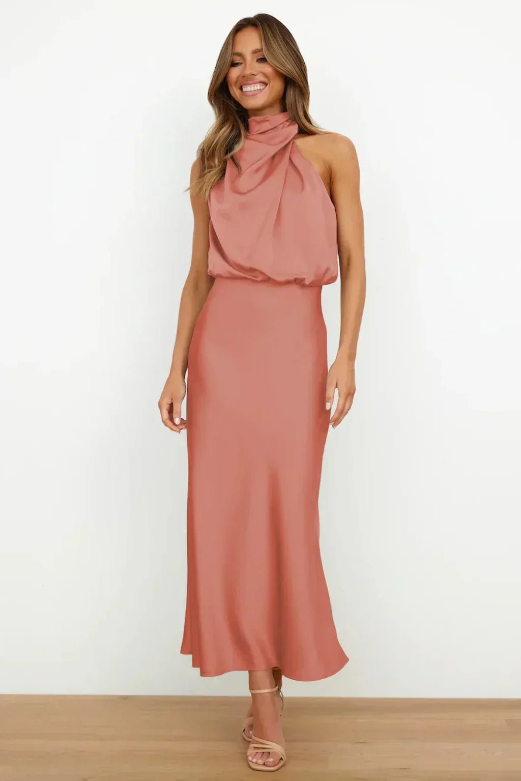 Women's Halter Satin Midi Dress