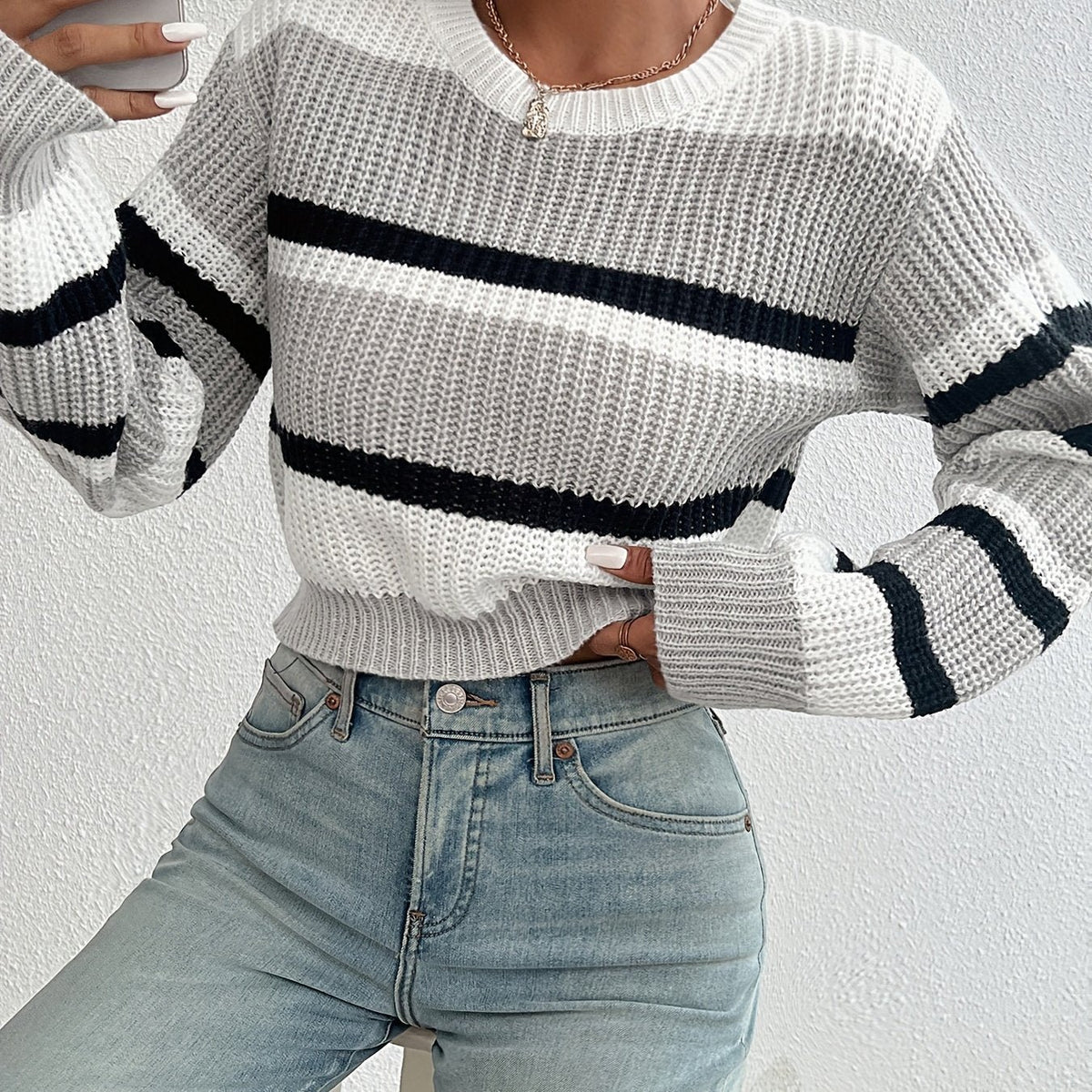 Women's Striped Cropped Jumper - Mixed colours