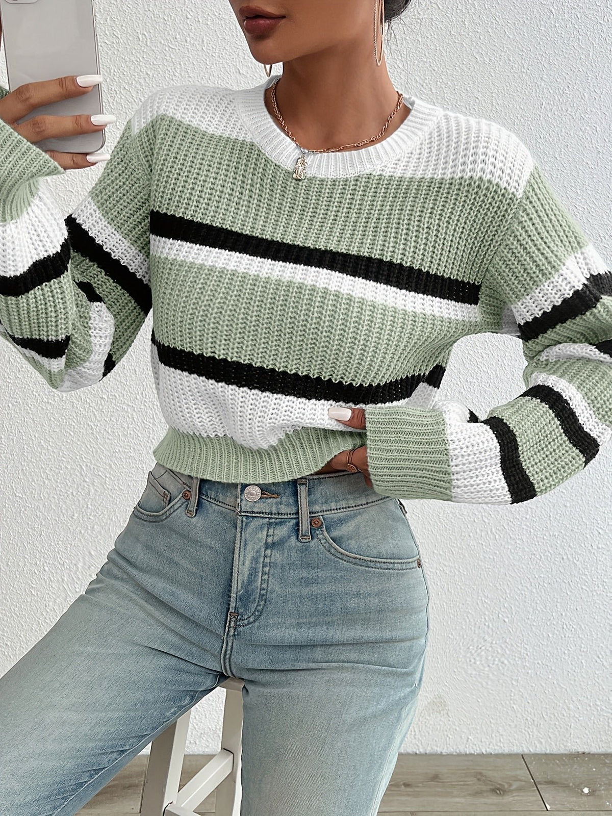 Women's Striped Cropped Jumper