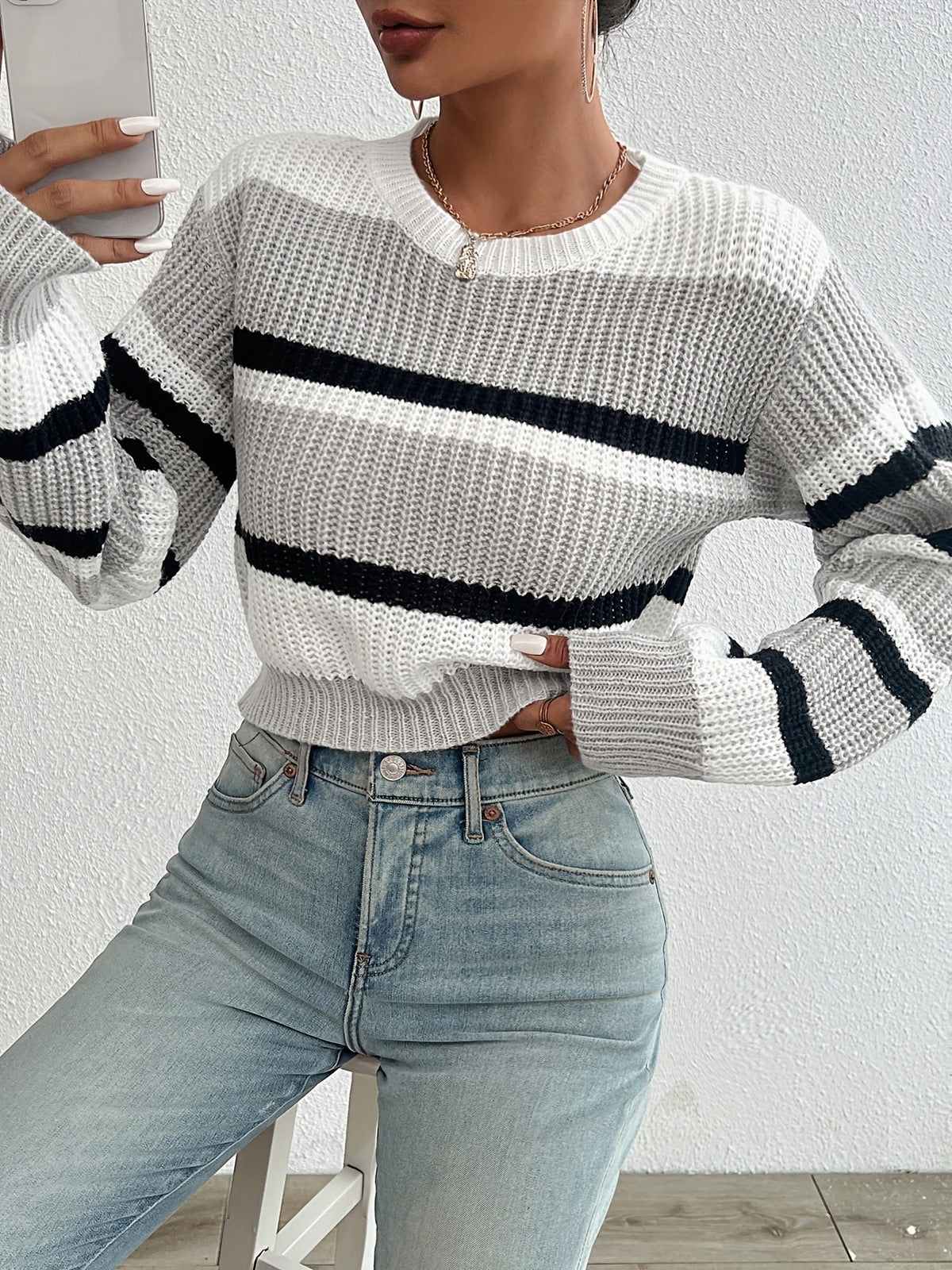 Women's Striped Cropped Jumper