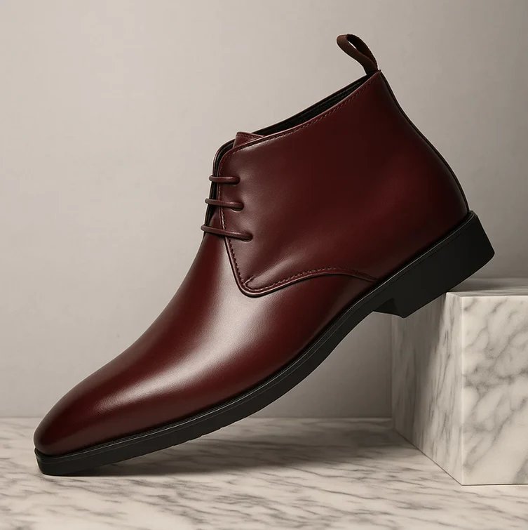 Men's Pointed-Toe Leather Chukka Boots - Wine Red