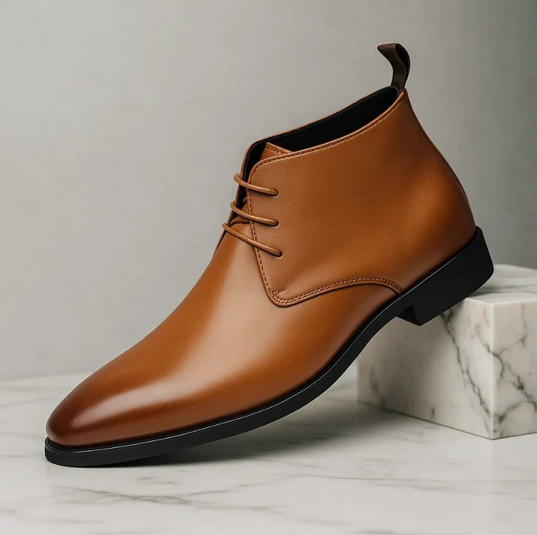 Men's Pointed-Toe Leather Chukka Boots - Brown