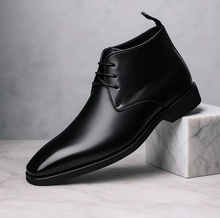 Men's Pointed-Toe Leather Chukka Boots - Black