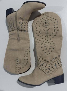 Women's Studded Knee-High Cowboy Boots - Beige