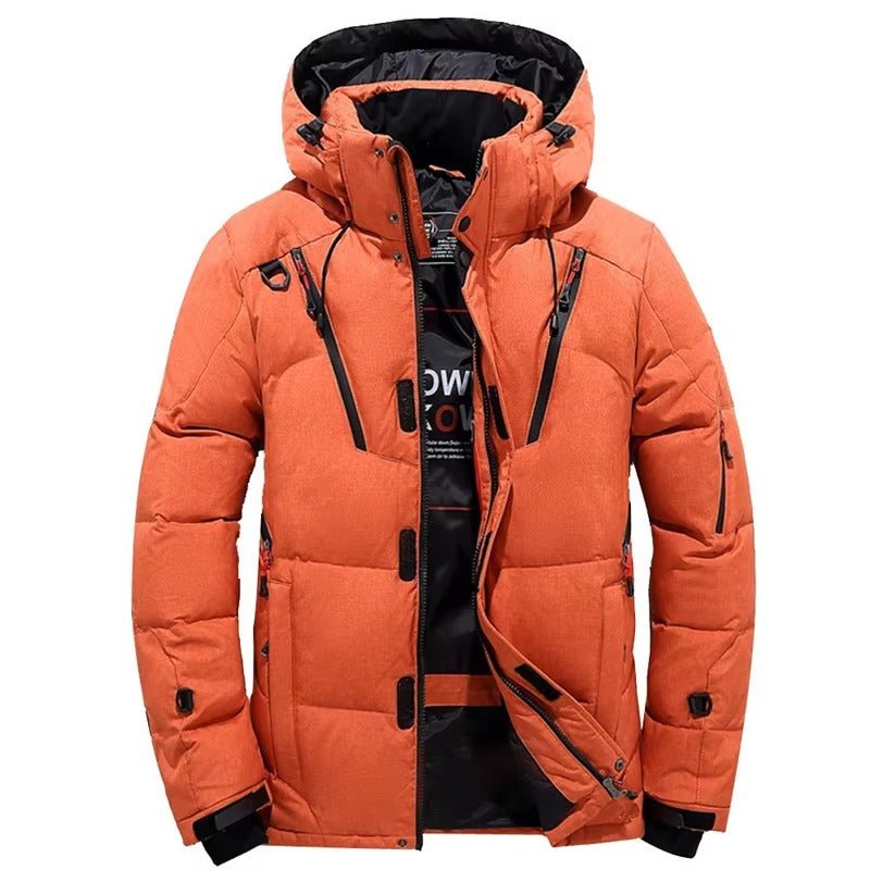 Men's Hooded Puffer Jacket - Orange