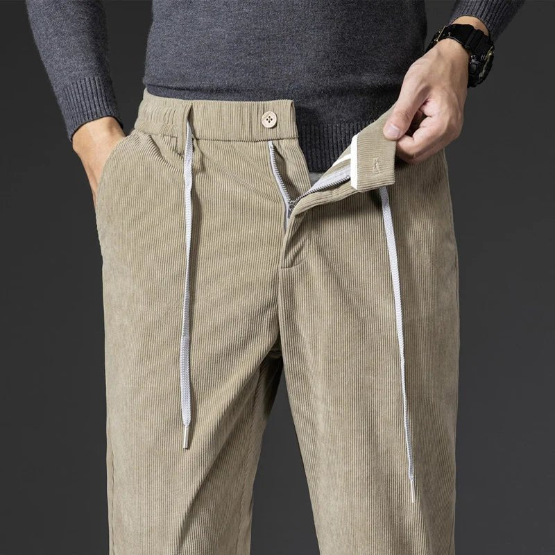 Men's Straight Corduroy Trousers - Khaki