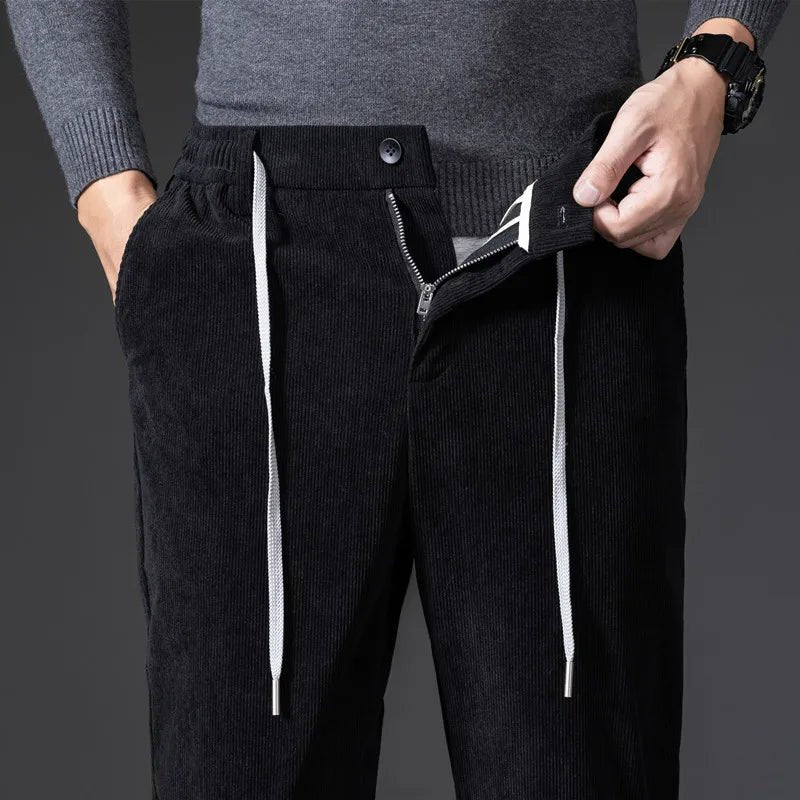 Men's Straight Corduroy Trousers - Black