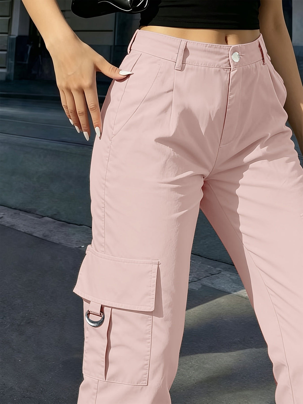 Women's High-Waisted Wide-Leg Cargo Trousers
