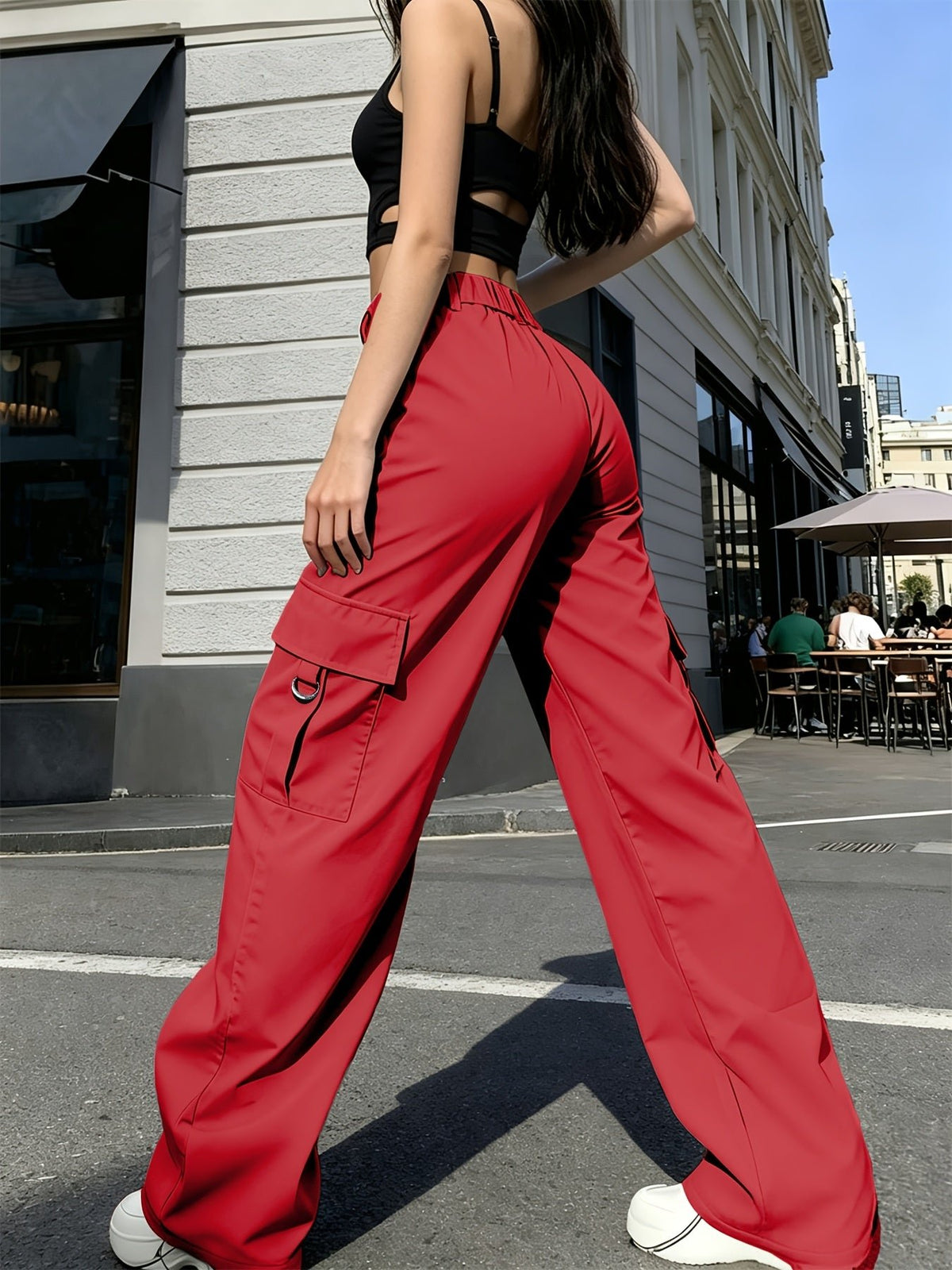 Women's High-Waisted Wide-Leg Cargo Trousers