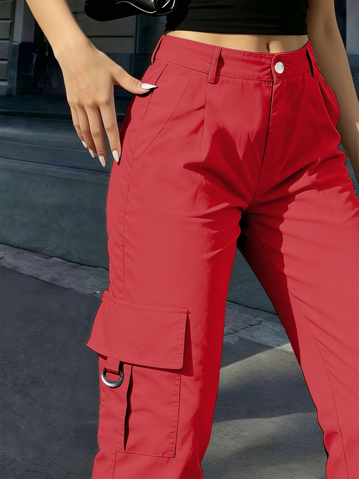 Women's High-Waisted Wide-Leg Cargo Trousers