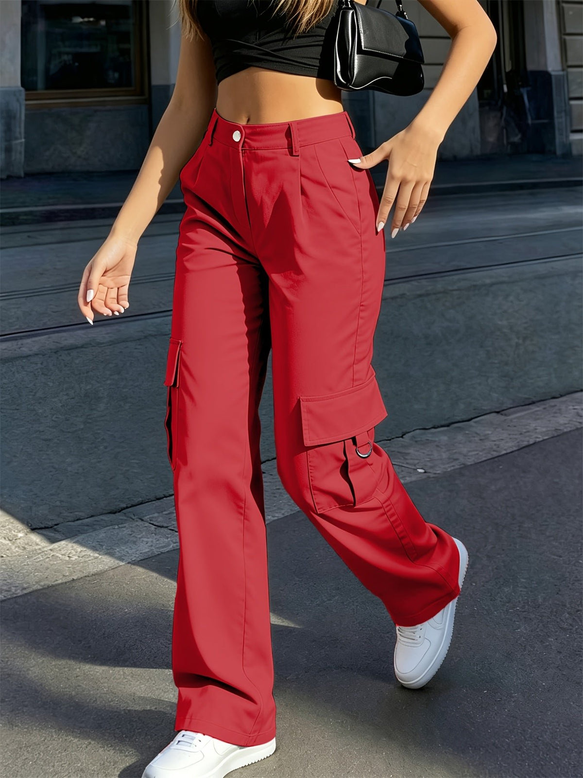 Women's High-Waisted Wide-Leg Cargo Trousers