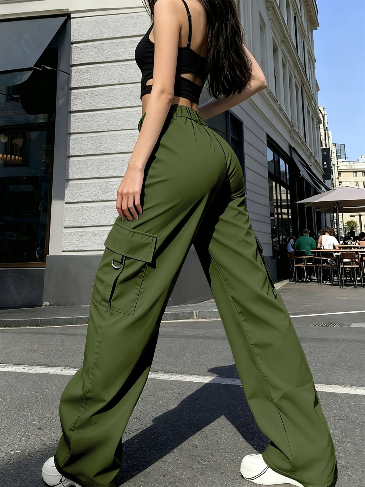 Women's High-Waisted Wide-Leg Cargo Trousers