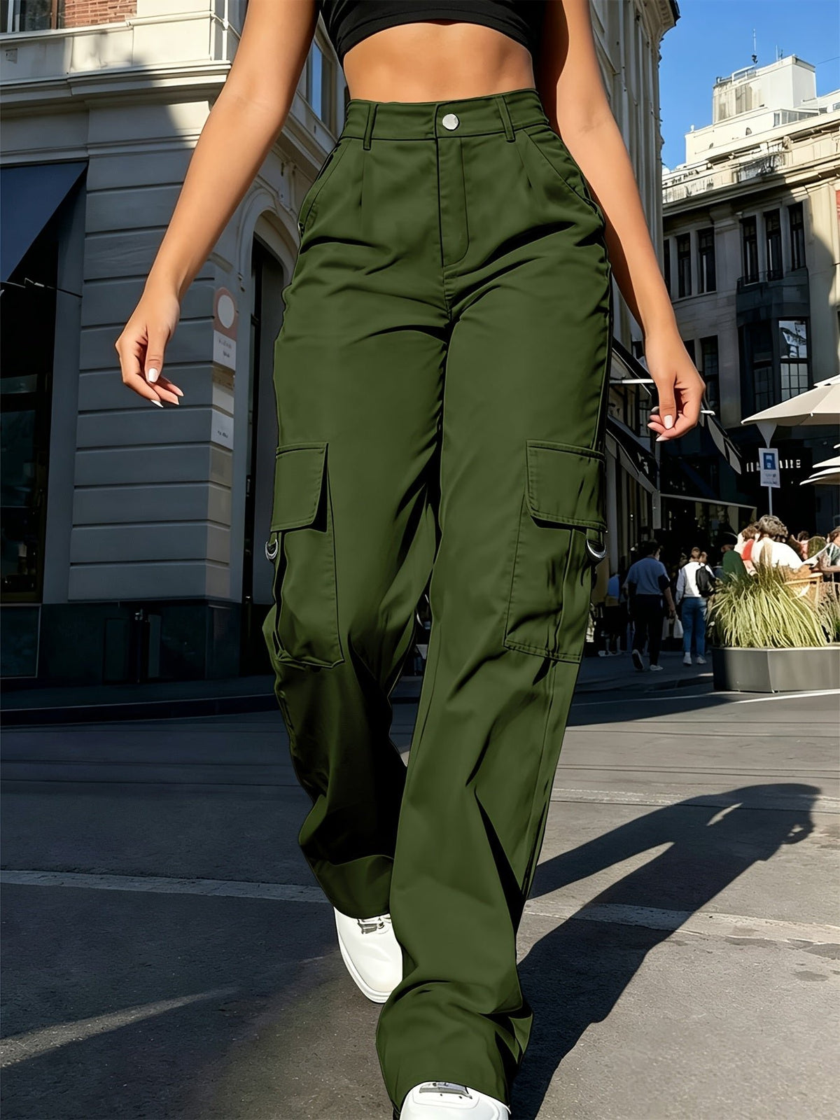 Women's High-Waisted Wide-Leg Cargo Trousers