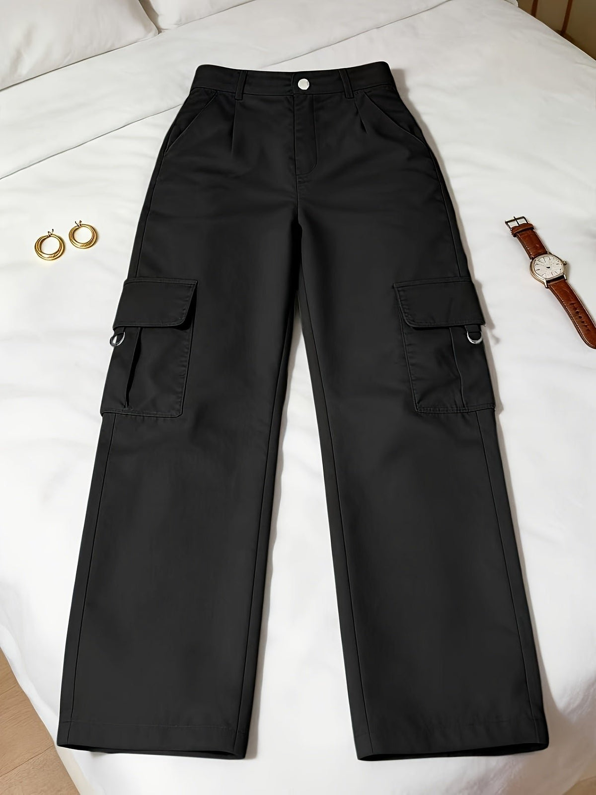 Women's High-Waisted Wide-Leg Cargo Trousers