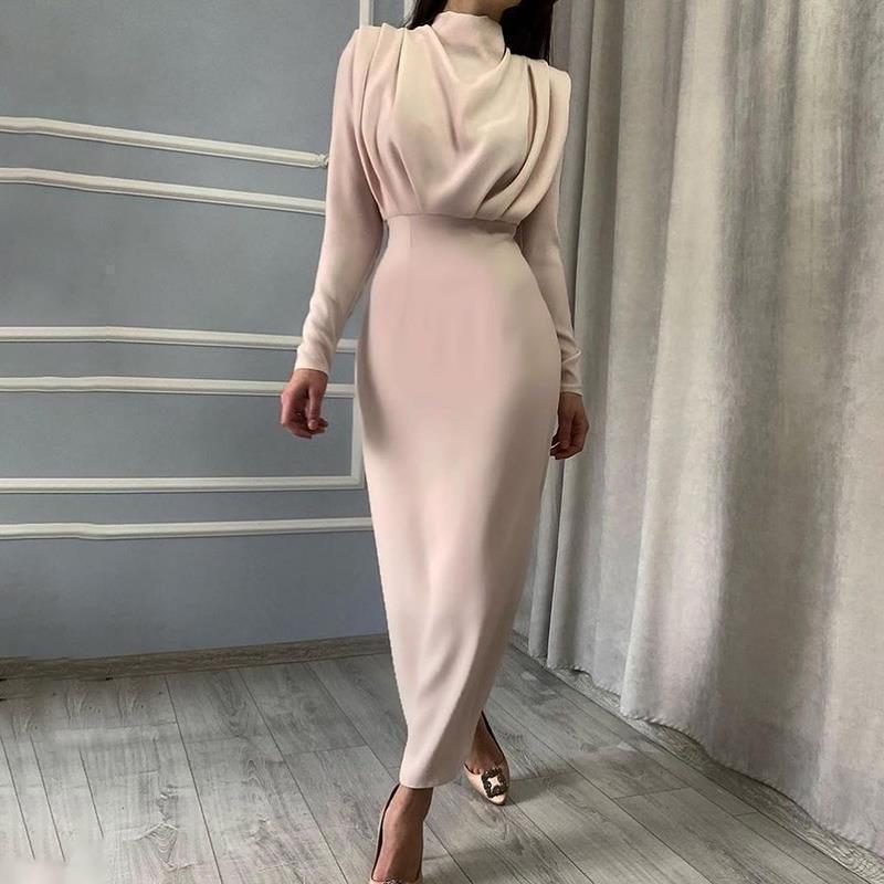 Women's Satin Bodycon Cocktail Dress - Apricot