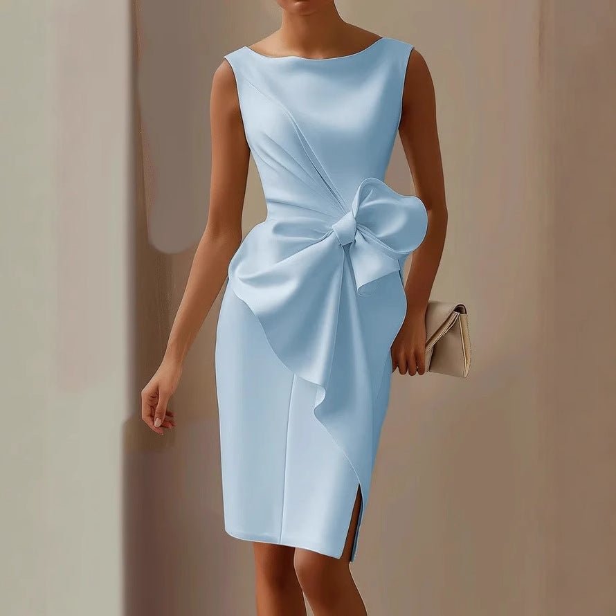 Women's Satin Bodycon Midi Dress - Blue
