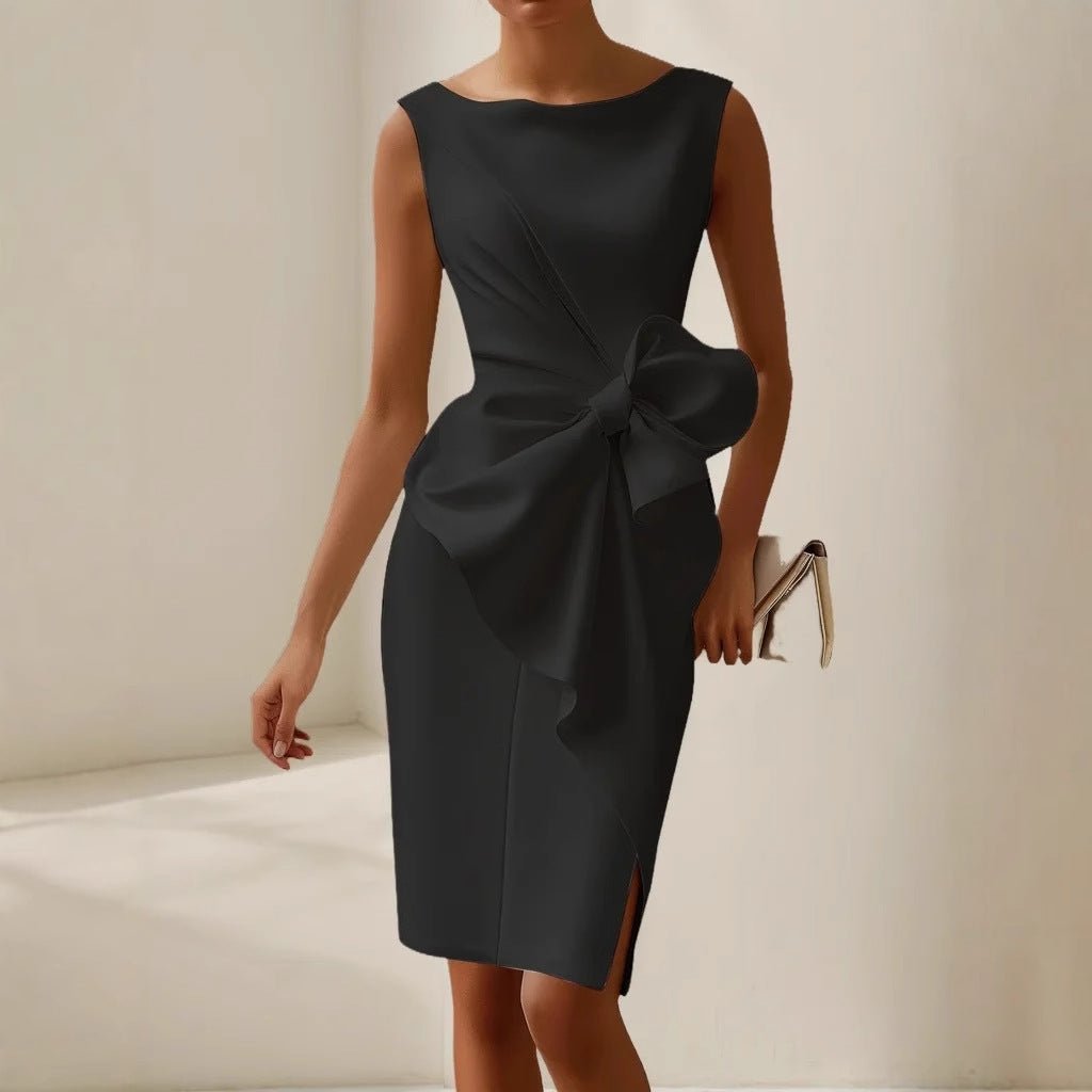 Women's Satin Bodycon Midi Dress - Black