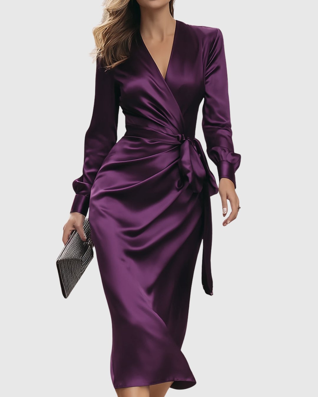 Women's Satin Wrap Midi Dress