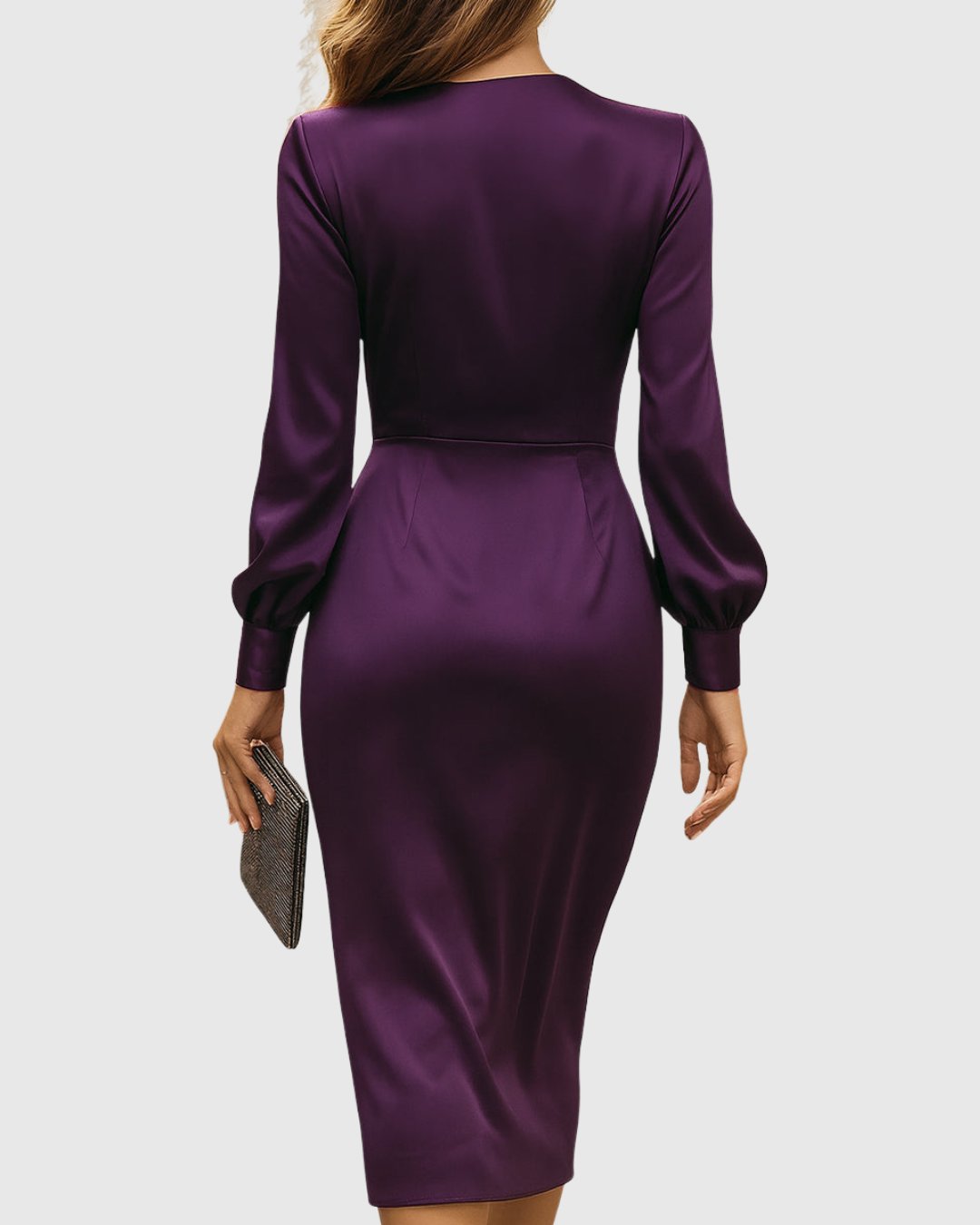 Women's Satin Wrap Midi Dress