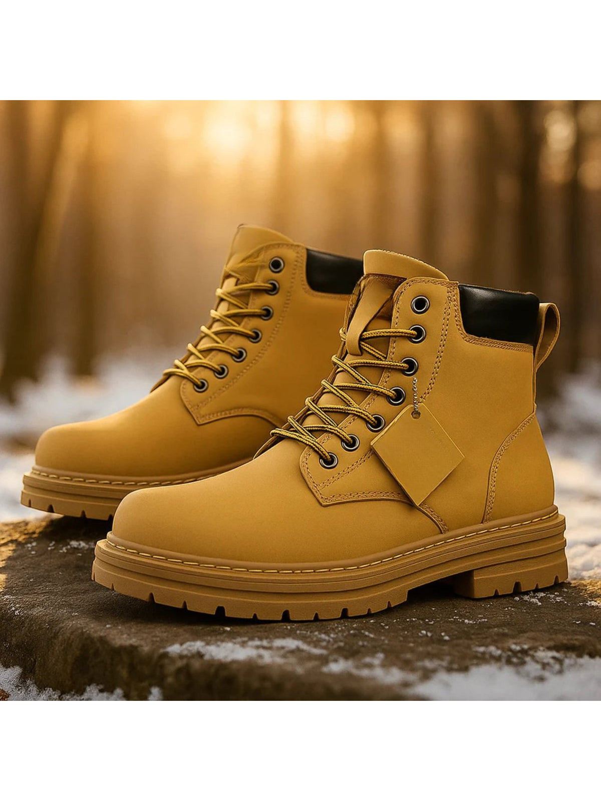 Men's Faux Leather Work Boots - Brown