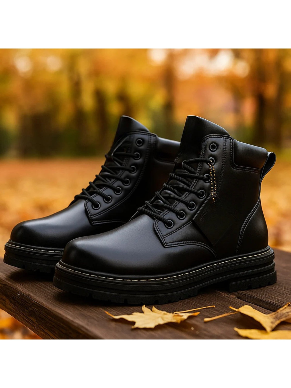 Men's Faux Leather Work Boots - Black