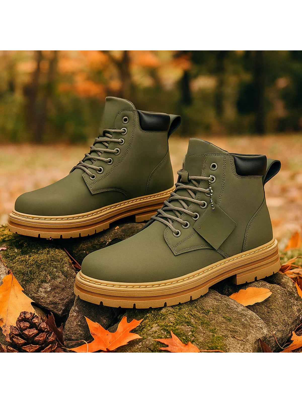 Men's Faux Leather Work Boots - Green