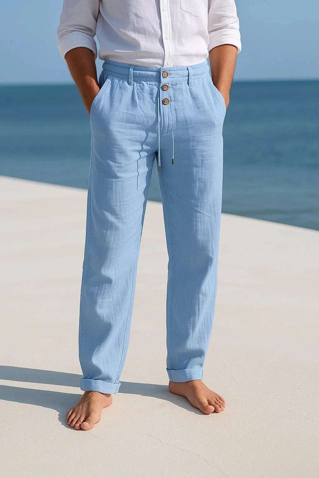 Men's Straight-Leg Trousers - Light Blue
