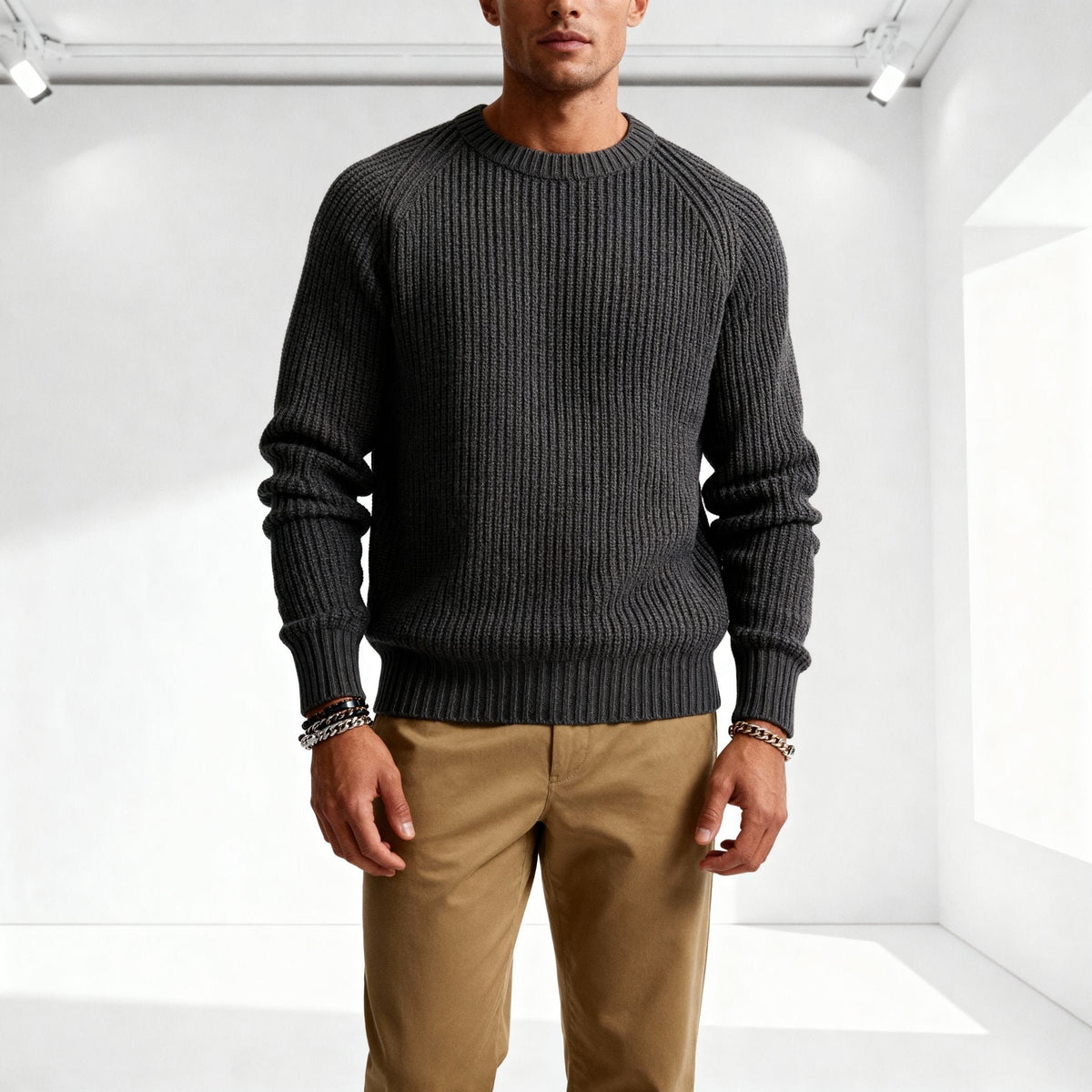 Men's Chunky Ribbed Crewneck Jumper