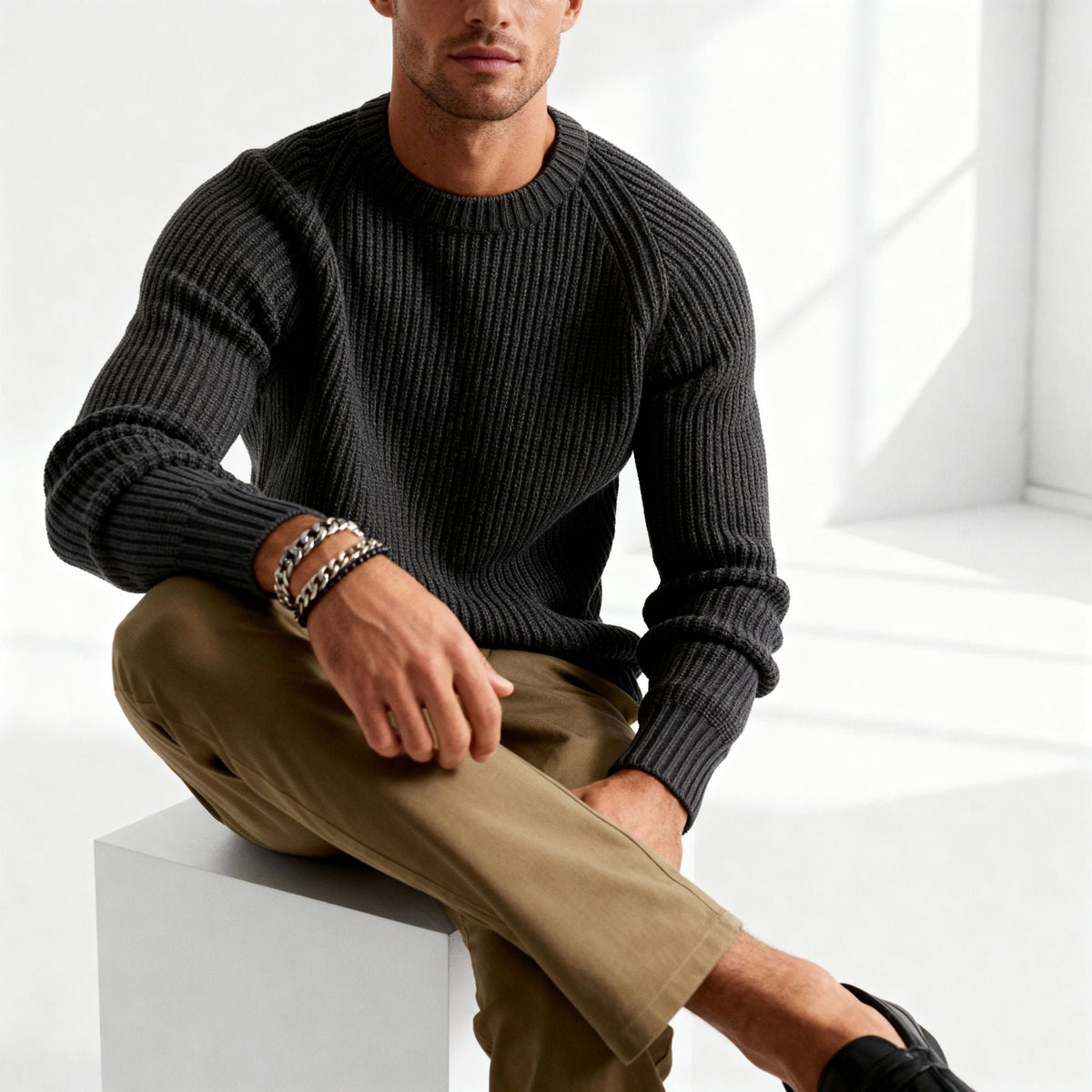 Men's Chunky Ribbed Crewneck Jumper