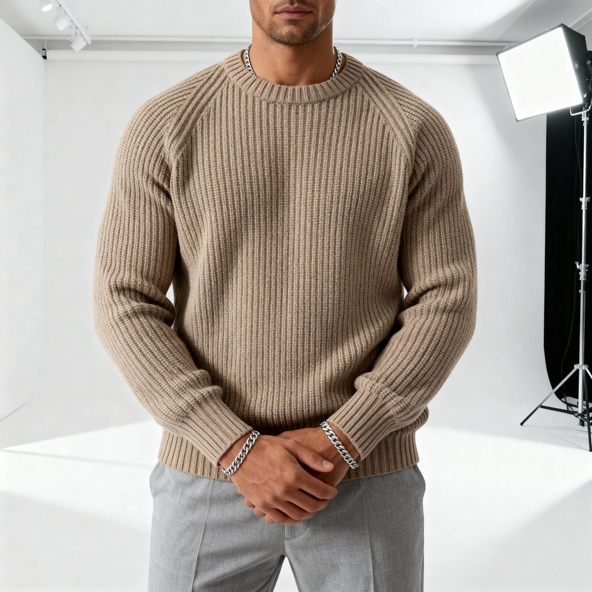 Men's Chunky Ribbed Crewneck Jumper
